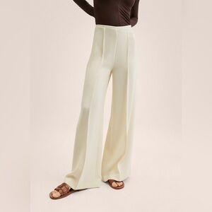 MANGO Women Light Cream Flowy Palazzo Pants Size US 1/ EUR 32 NWT